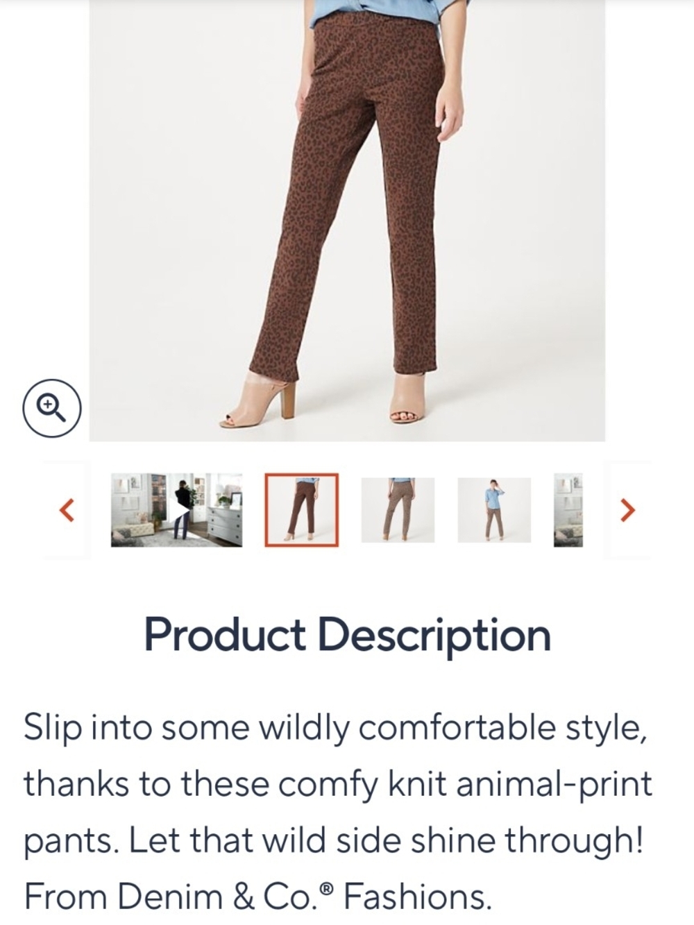 Denim&Co Women's Brown Animal-Print Knit Pants Denim
